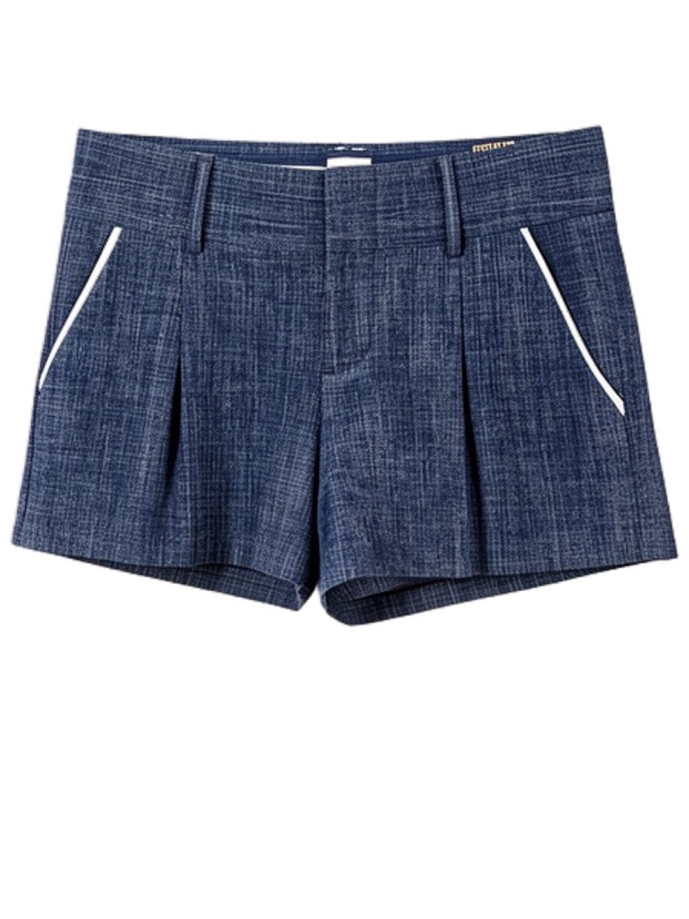 Alice + Olivia Navy Textured Low-Waist Shorts with White Piping